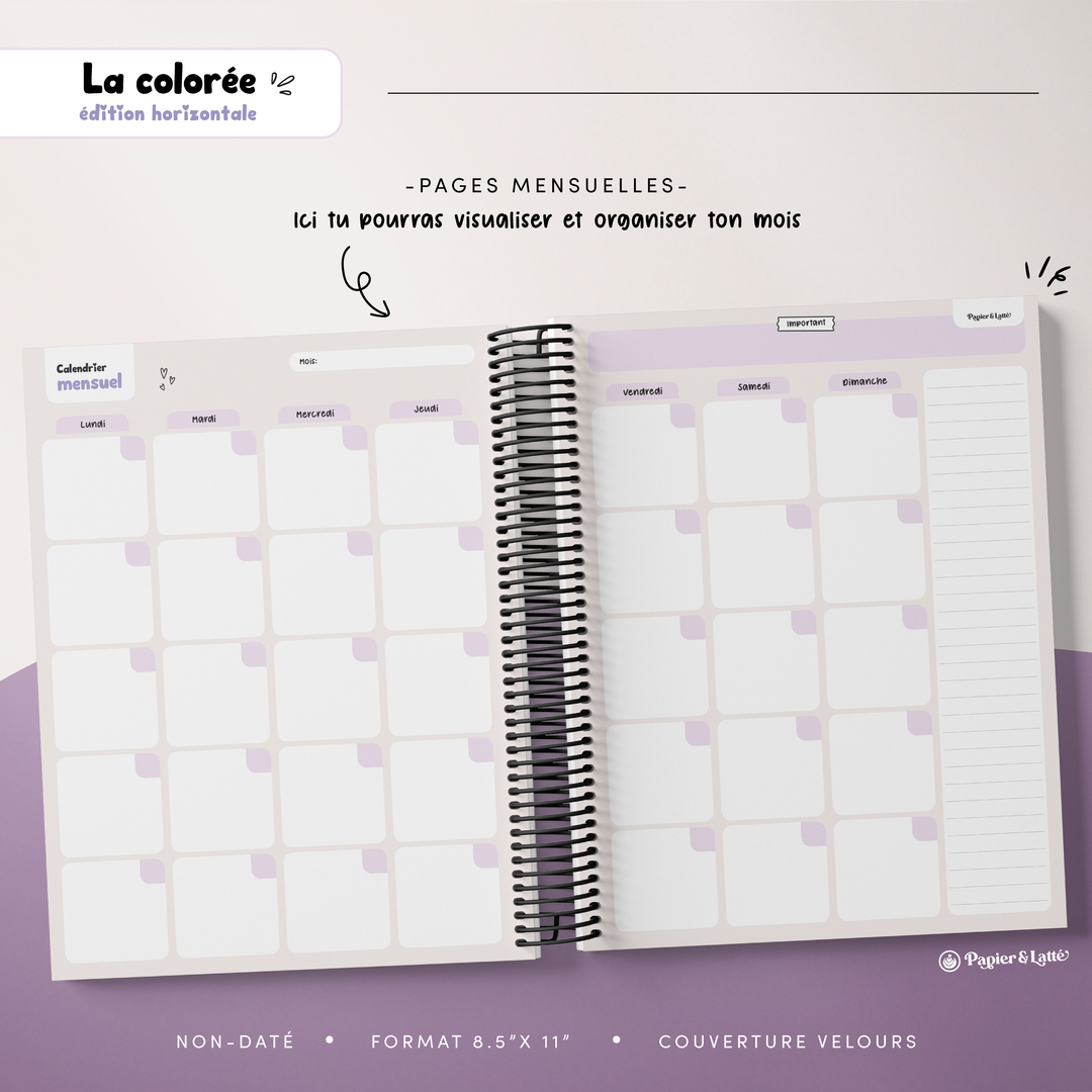 Agenda 8,5 x 11 po - Hebdomadaire non-daté - La Colorée Horizontale - 07