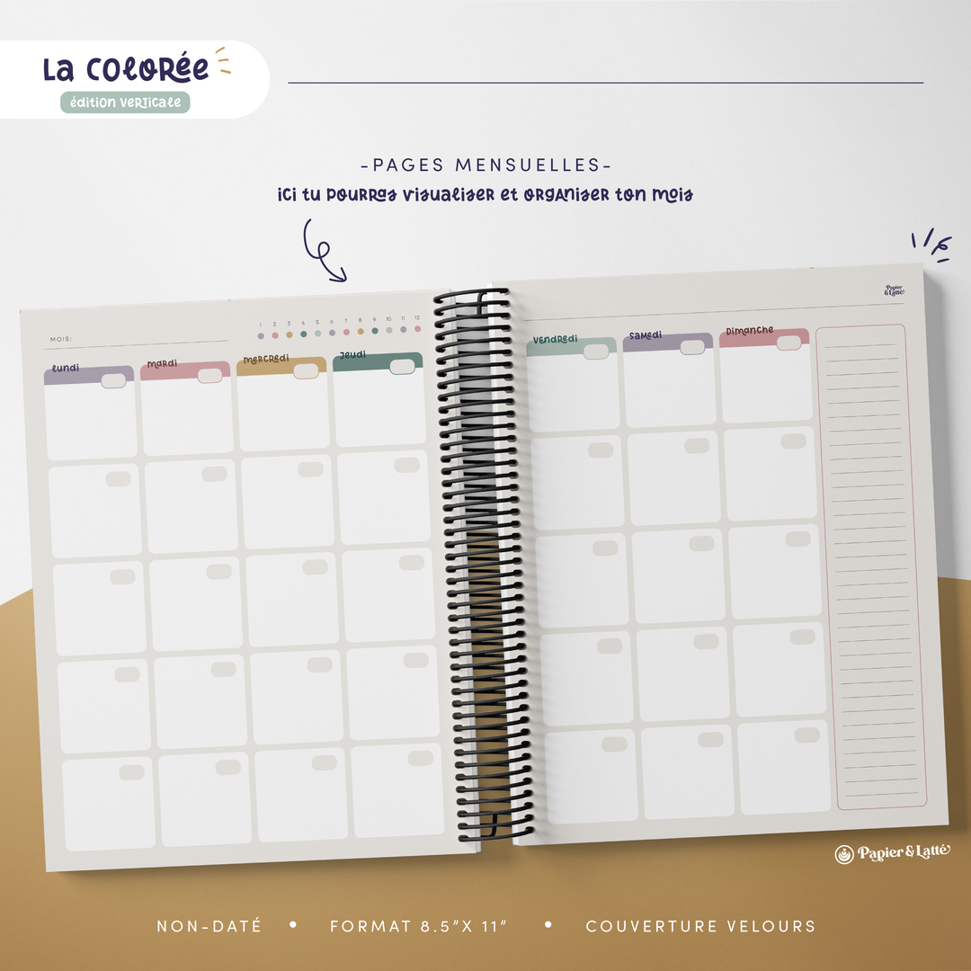Agenda 8,5 x 11 po - Hebdomadaire non-daté - La Colorée Verticale - 01