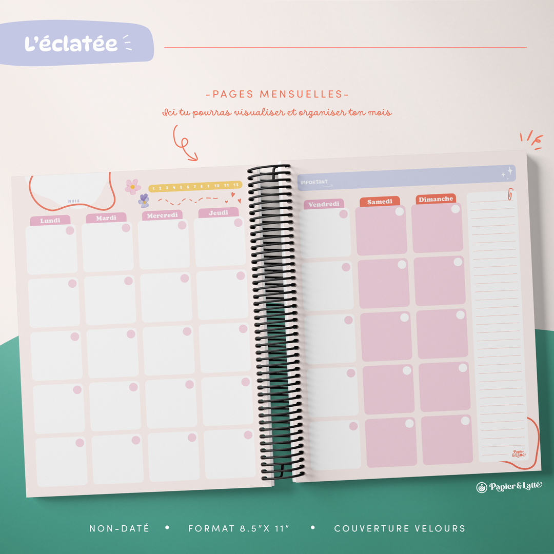 Agenda 8,5 x 11 po - Hebdomadaire non-daté - L&