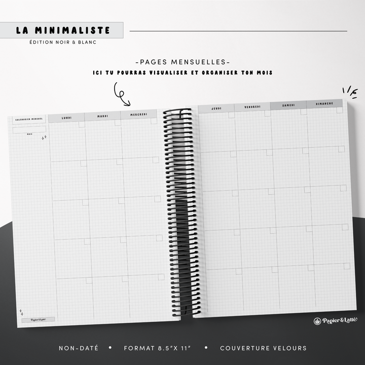 Agenda 8,5 x 11 po - Hebdomadaire non-daté - La Minimaliste - 06
