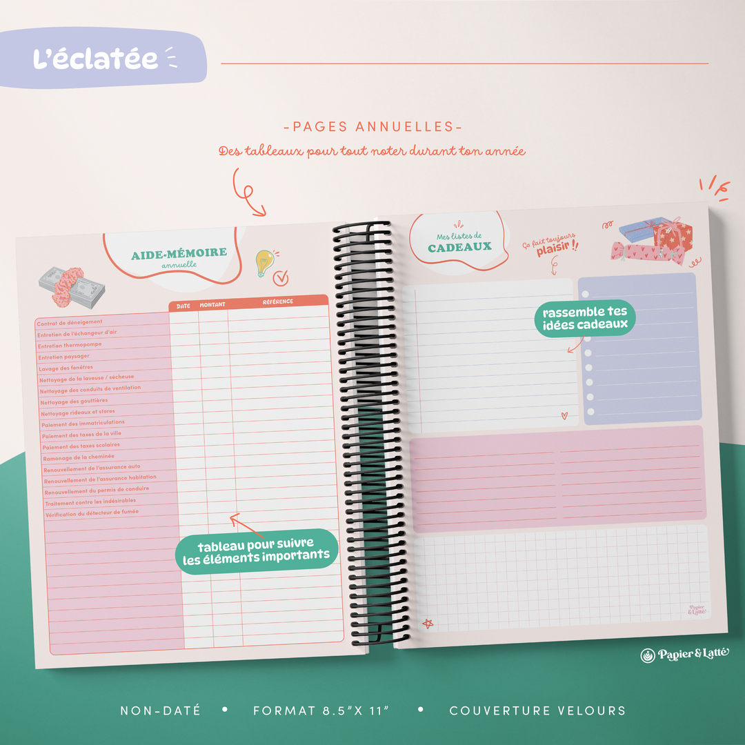 Agenda 8,5 x 11 po - Hebdomadaire non-daté - L&
