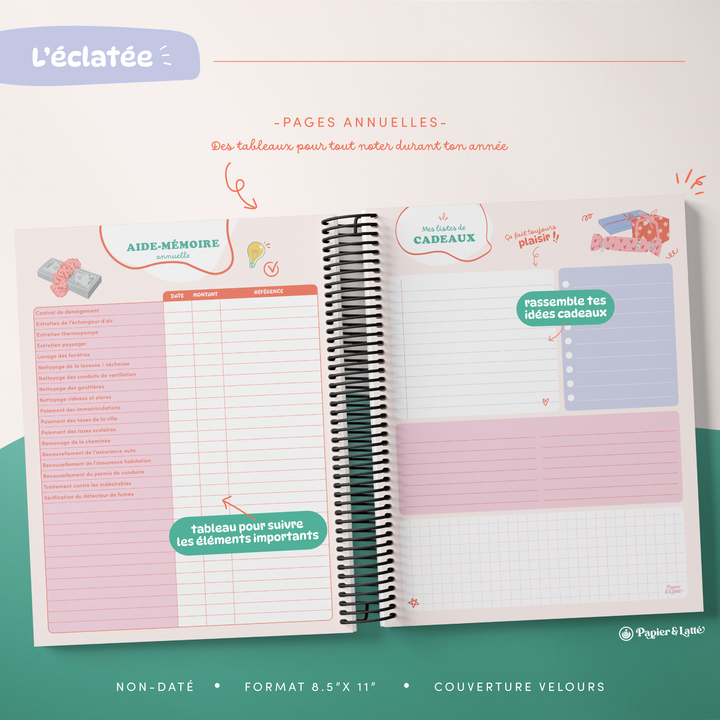 Agenda 8,5 x 11 po - Hebdomadaire non-daté - L&