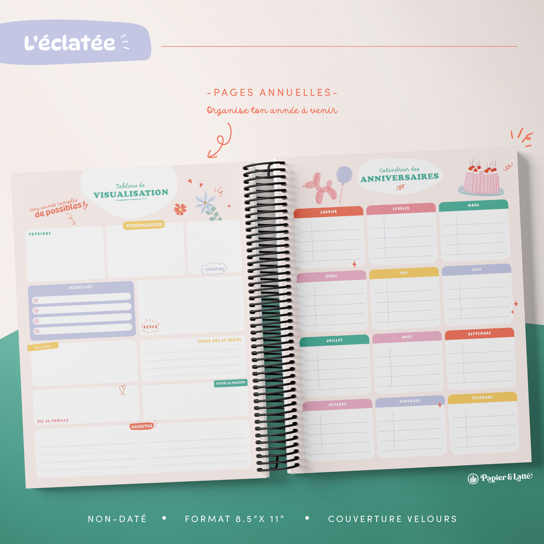 Agenda 8,5 x 11 po - Hebdomadaire non-daté - L&