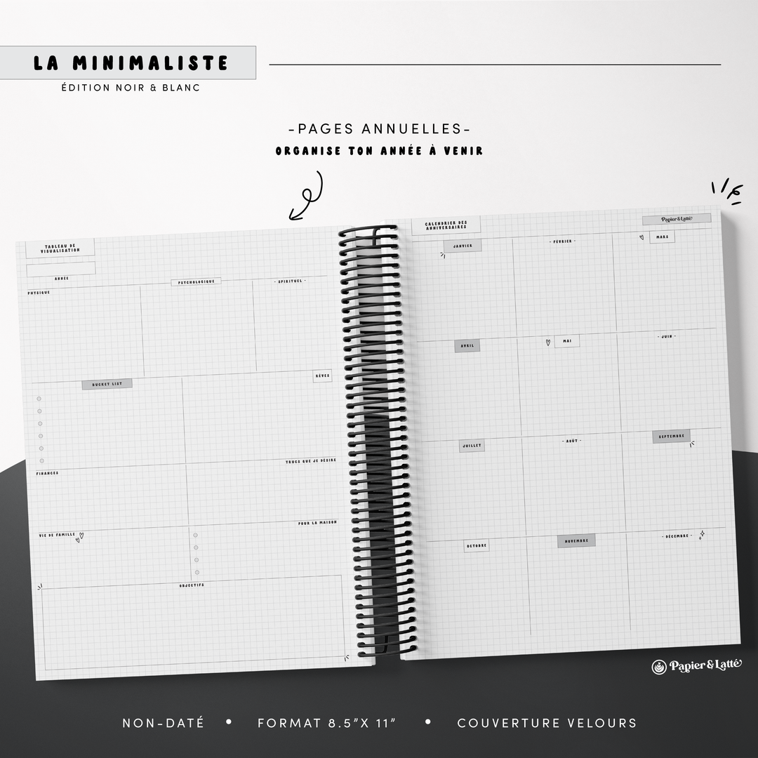 Agenda 8,5 x 11 po - Hebdomadaire non-daté - La Minimaliste - 06