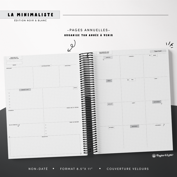Agenda 8,5 x 11 po - Hebdomadaire non-daté - La Minimaliste - 06