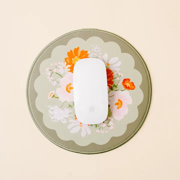 Tapis de souris Chic Clicks - Bouquet de beauté sauge - Rond