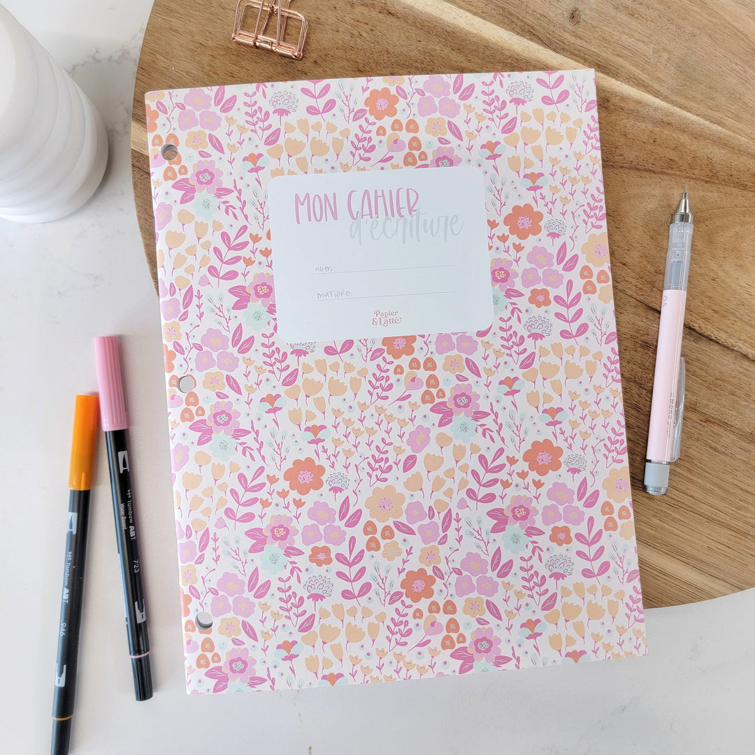 03 Petites fleurs rose - Cahier d'écriture – Papier & Latté