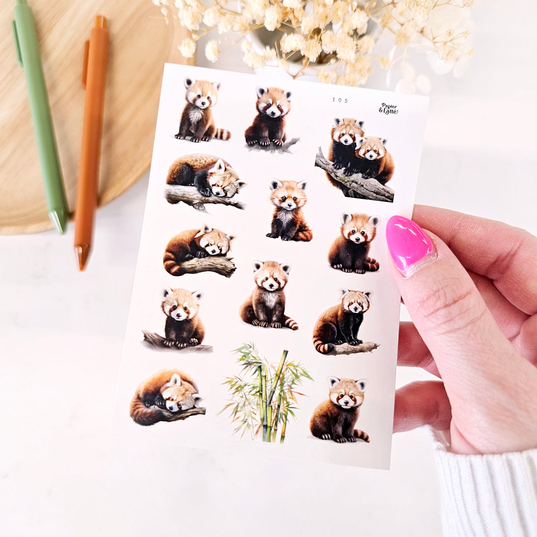 Mini feuille d'autocollants - 105. Panda roux / Stickers