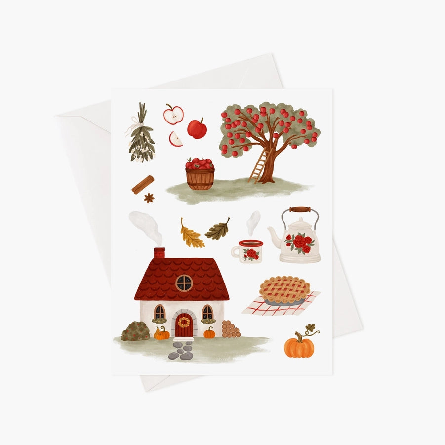 Carte de souhaits illustrée par Marie-Lise (enveloppe incluse) - Automne ''cozy''