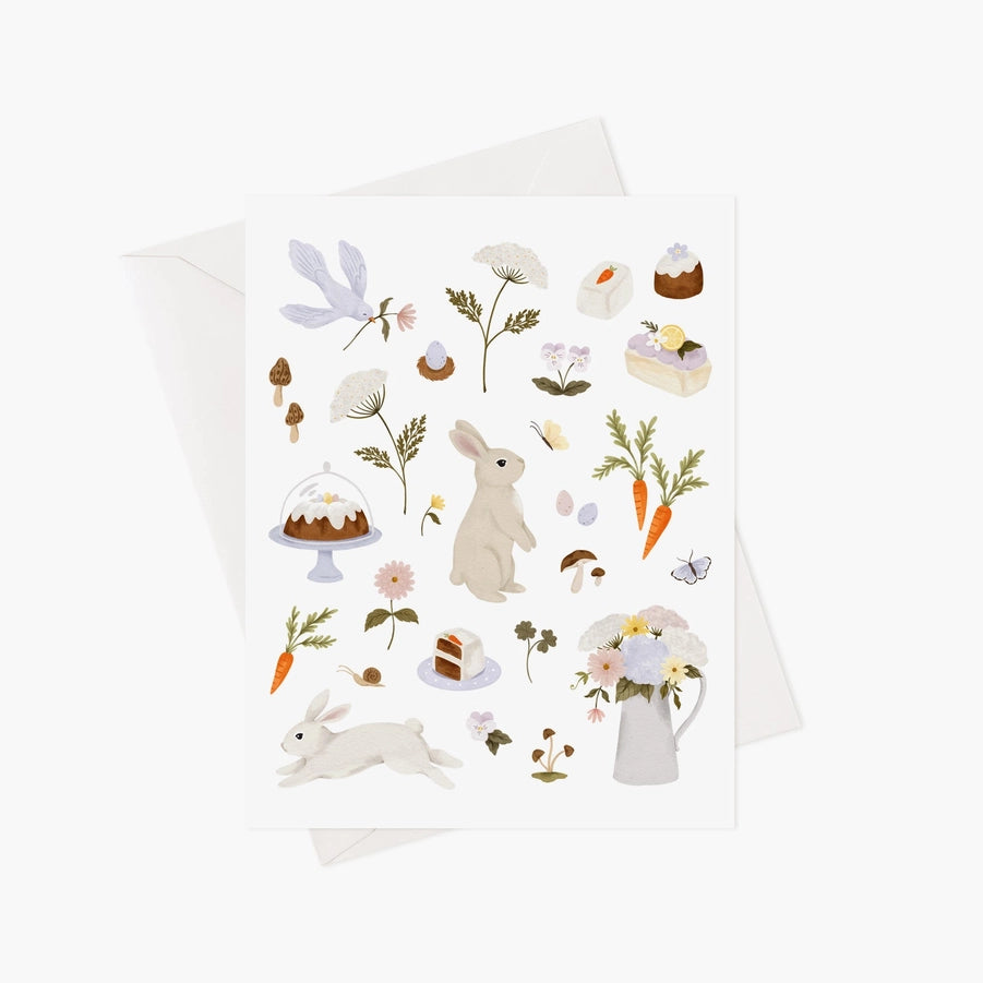 Carte de souhaits illustrée par Marie-Lise (enveloppe incluse) -  Lapins Du Printemps