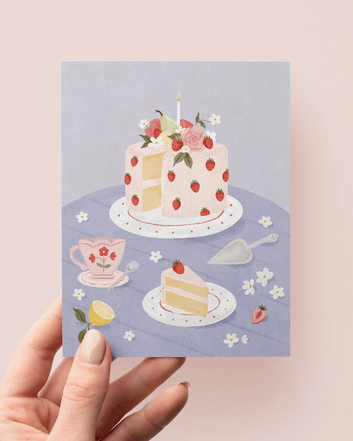 Carte de souhaits illustrée par Marie-Lise (enveloppe incluse) -  Gâteau Aux Fraises