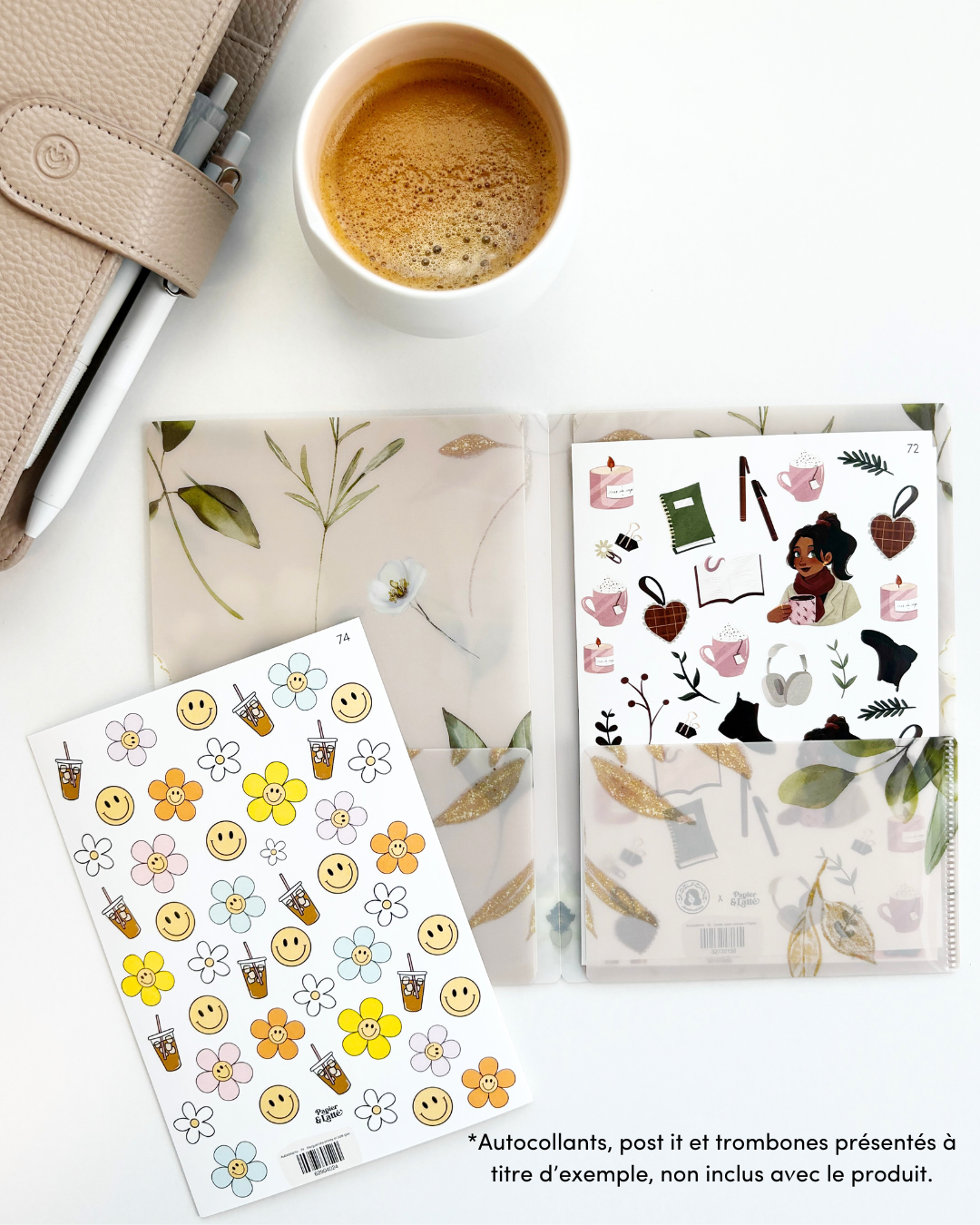 Petite chemise - Rangement d'autocollants - B6 - Jardin floral taupe