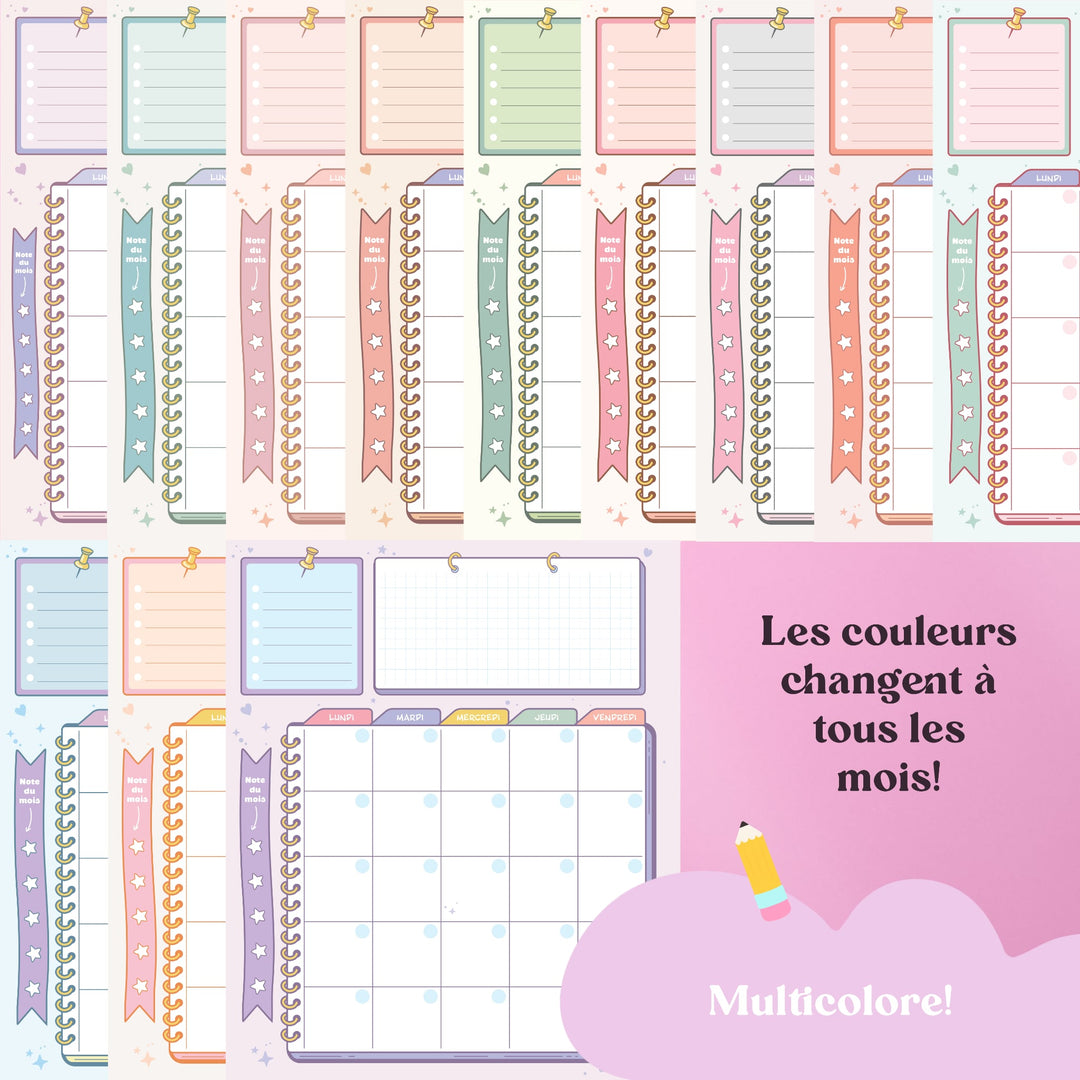 Agenda mensuel - Kawaii