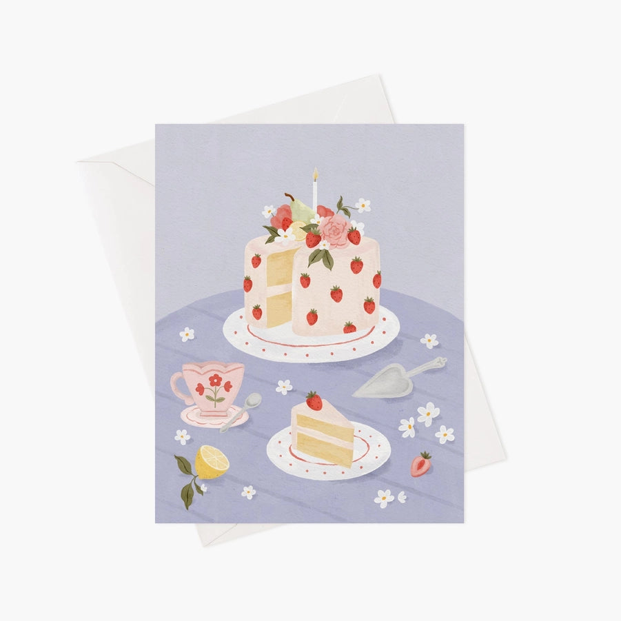 Carte de souhaits illustrée par Marie-Lise (enveloppe incluse) -  Gâteau Aux Fraises