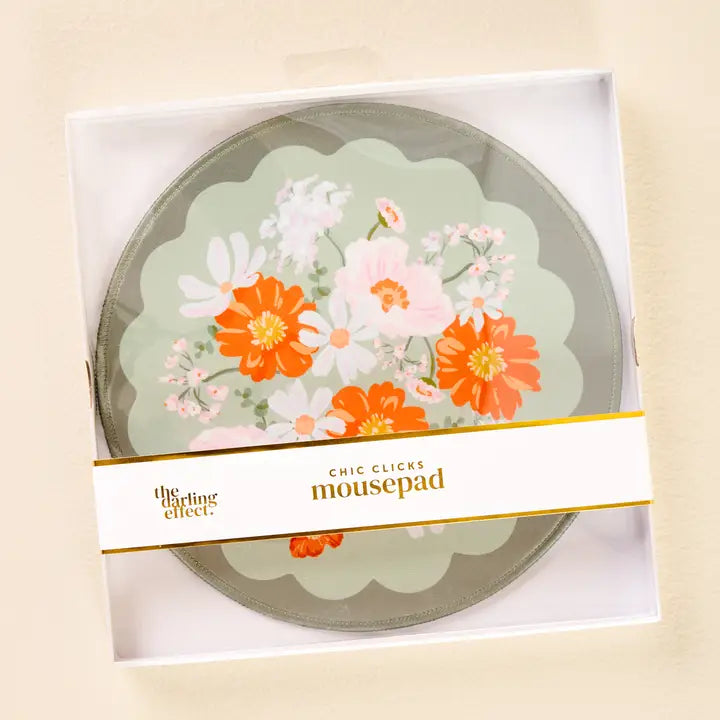 Tapis de souris Chic Clicks - Bouquet de beauté sauge - Rond