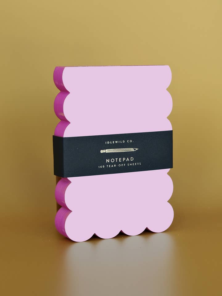 Bloc-notes à bord ondulé – Bordure lilas et rose vif