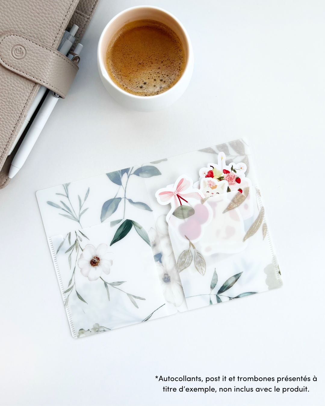 Mini chemise - Rangement d'autocollants - A6 - Jardin floral blanc