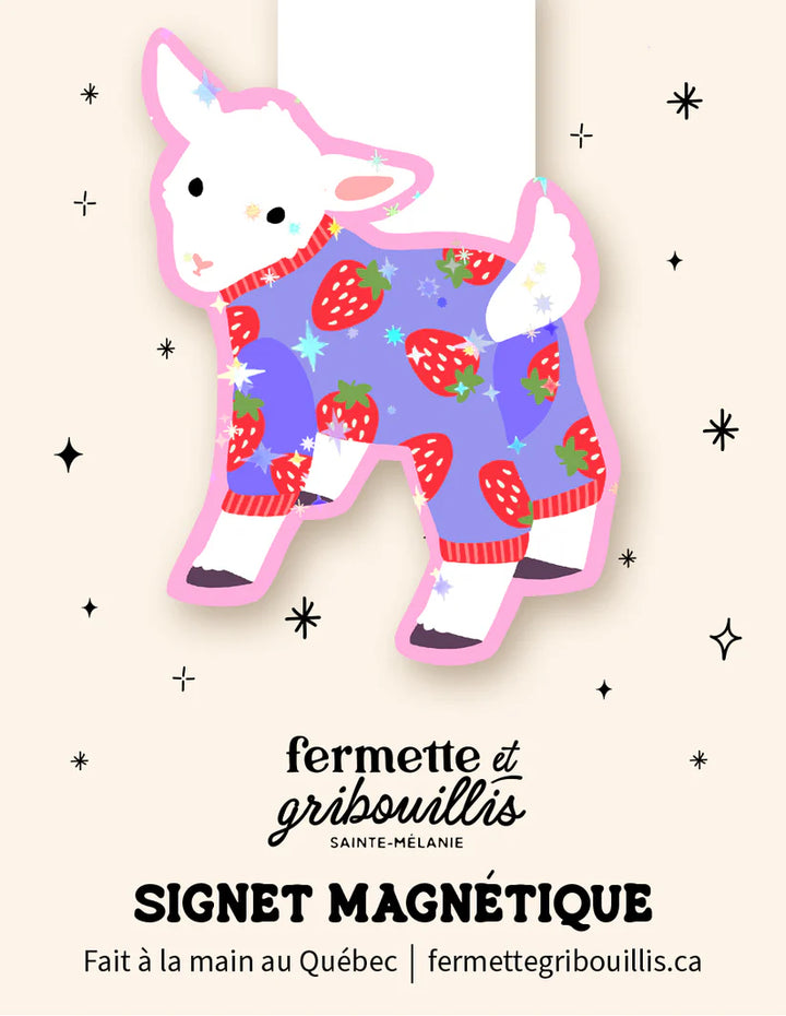 Signet magnétique - Chèvre en pyjama de fraise