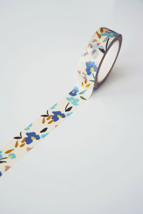 Ruban Washi Tape - Floral bleu