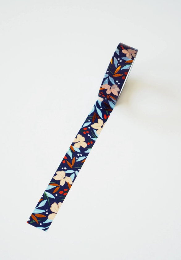 Ruban Washi Tape - Floral bleu marine
