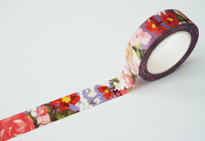 Ruban Washi Tape - Floral à paillettes bleues