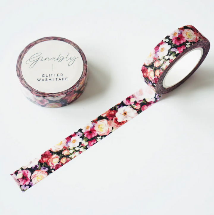 Ruban Washi Tape - Floral à paillettes de jardin
