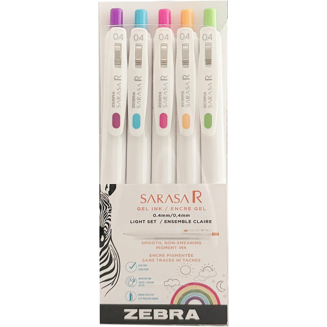 SARASA R - Ensemble de 5 stylos - 0,4 mm - Couleurs claires