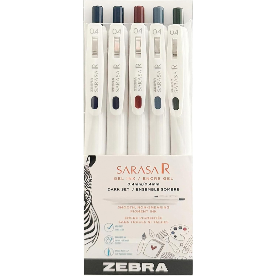 SARASA R - Ensemble de 5 stylos - 0,4 mm - Couleurs sombres