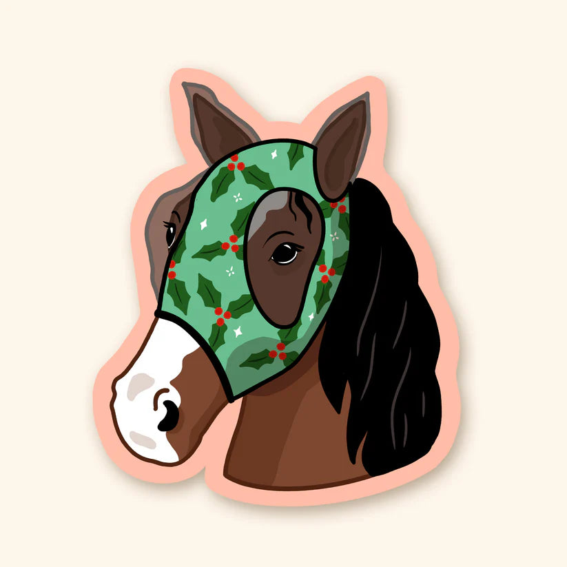 Autocollant en vinyle - Cheval masque Noël gui - Illustré par Fermette et Gribouillis