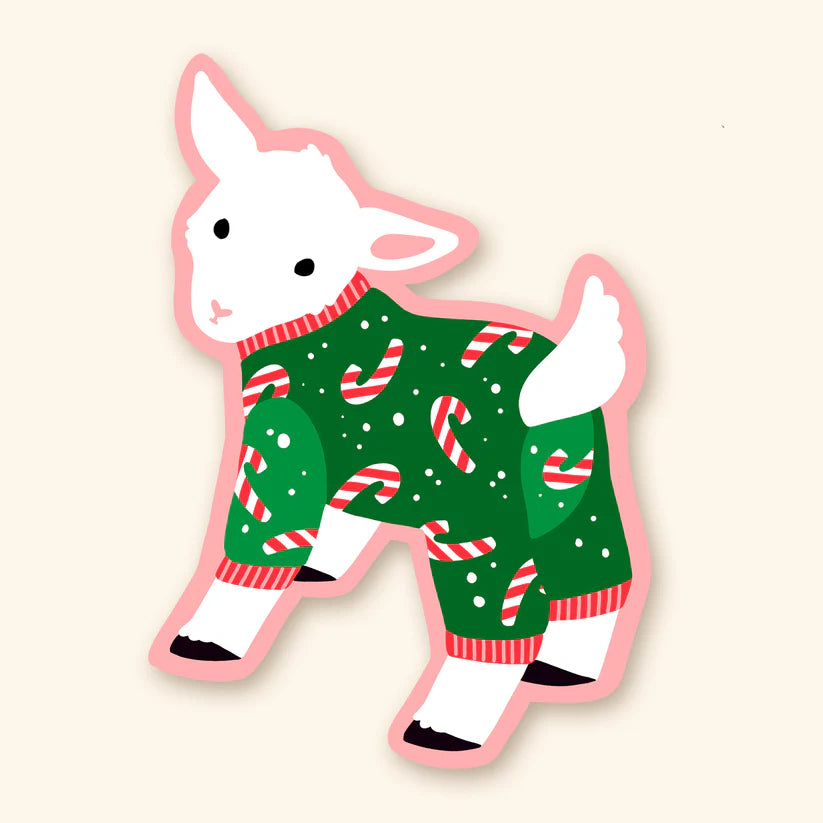 Autocollant en vinyle - Chèvre pyjama cannes de Noël - Illustré par Fermette et Gribouillis