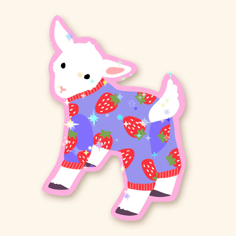 Autocollant en vinyle - Chèvre pyjama fraise - Illustré par Fermette et Gribouillis