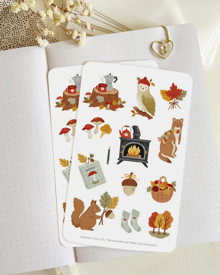 Forêt d'automne - Feuille d'autocollants - illustrée par Marie-Lise