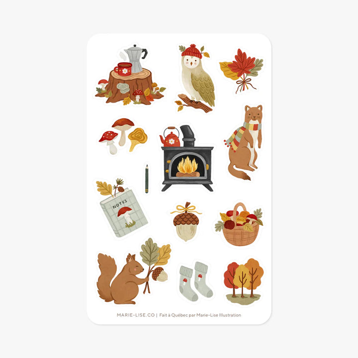 Forêt d'automne - Feuille d'autocollants - illustrée par Marie-Lise