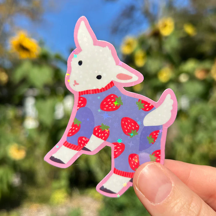 Autocollant en vinyle - Chèvre pyjama fraise - Illustré par Fermette et Gribouillis