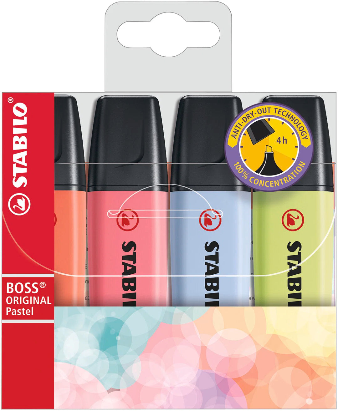 Ensemble de 4 surligneurs BOSS - Pastel (bleu, lime, rouge et rose)