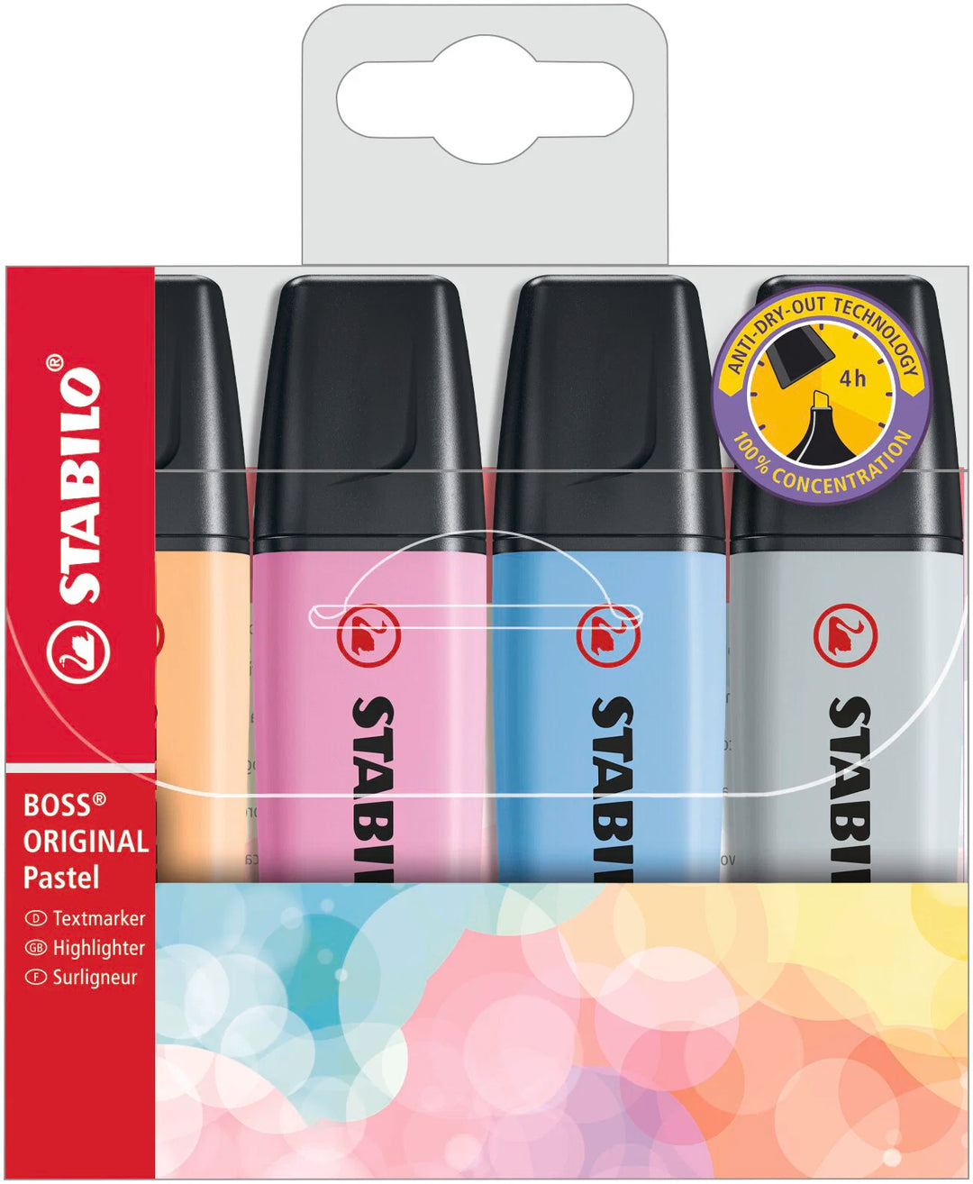 Ensemble de 4 surligneurs BOSS - Pastel (Bleu, orange, fuchsia et gris)