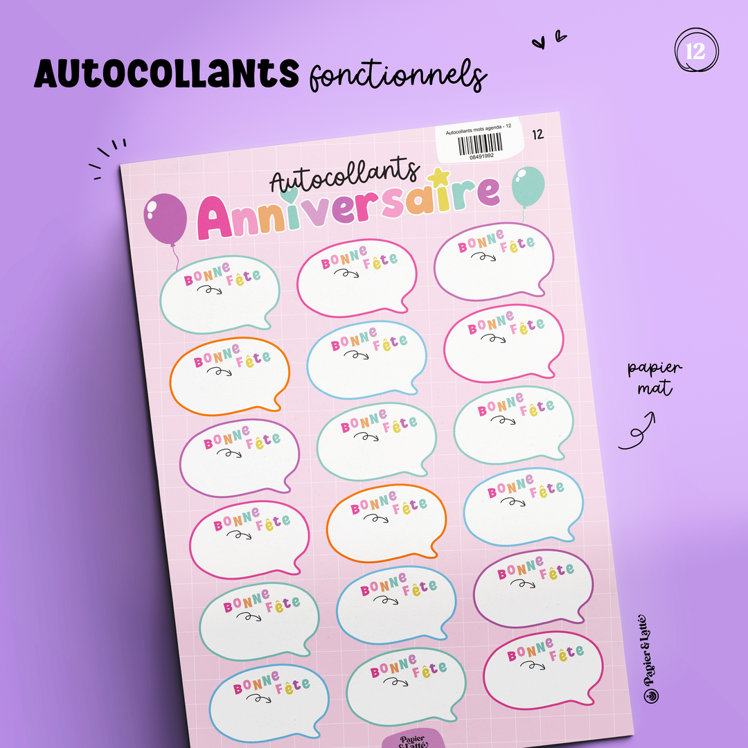 Autocollants fonctionnels - 12. Anniversaire - Bonne Fête