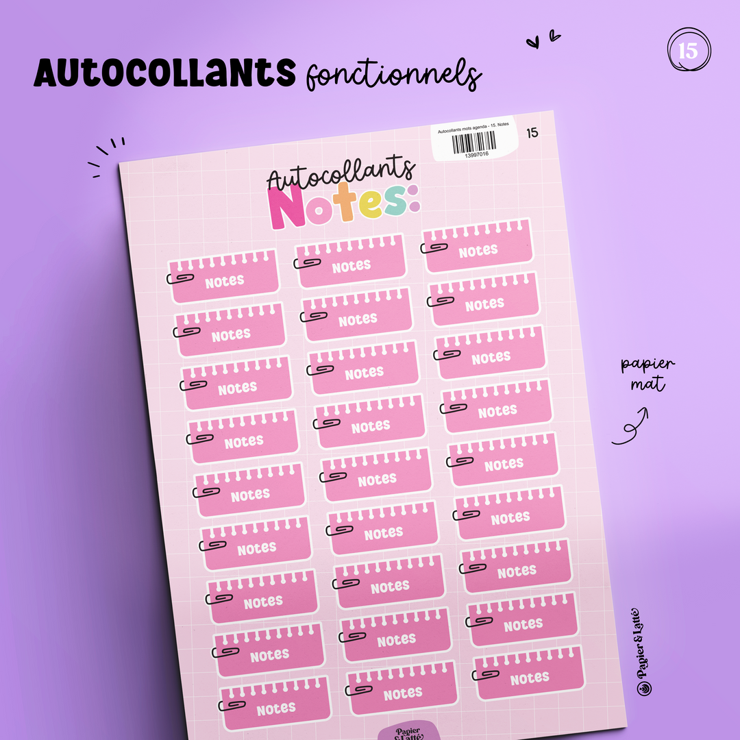 Autocollants fonctionnels - 15. Notes