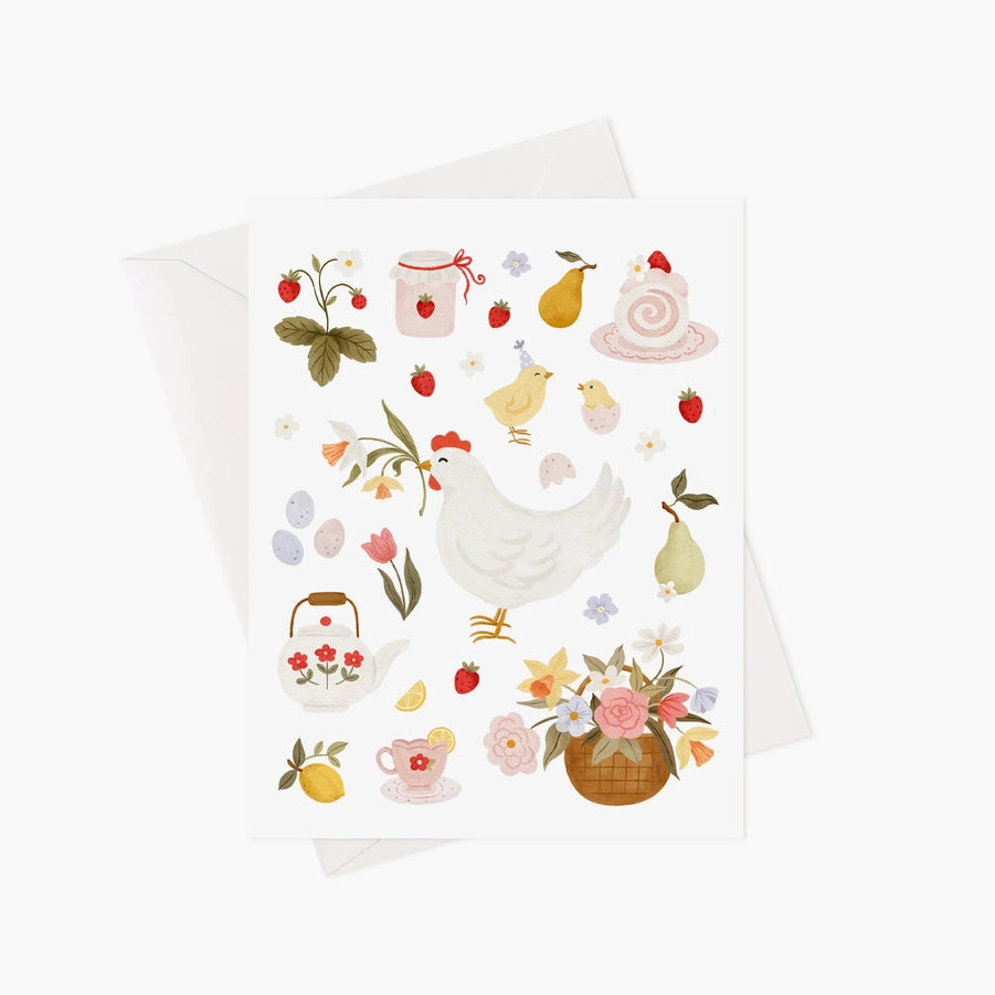 Carte de souhaits illustrée par Marie-Lise (enveloppe incluse) - Poule Du Printemps