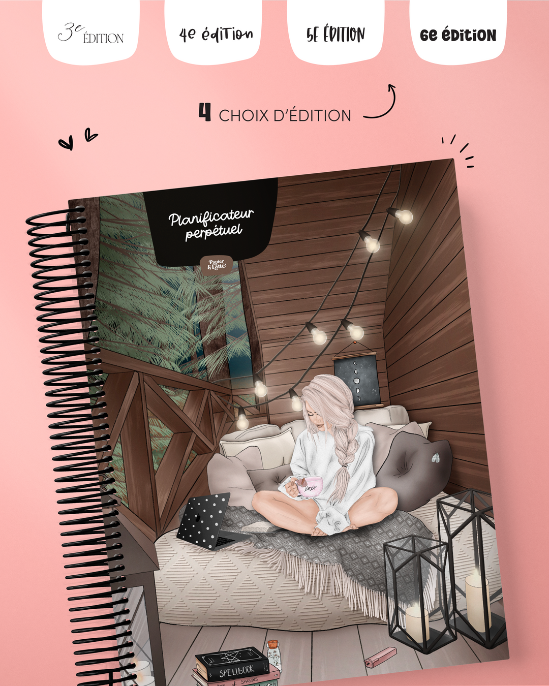 Agenda non daté 3e édition Papier &amp; Latté avec planification hebdomadaire structurée heure par heure