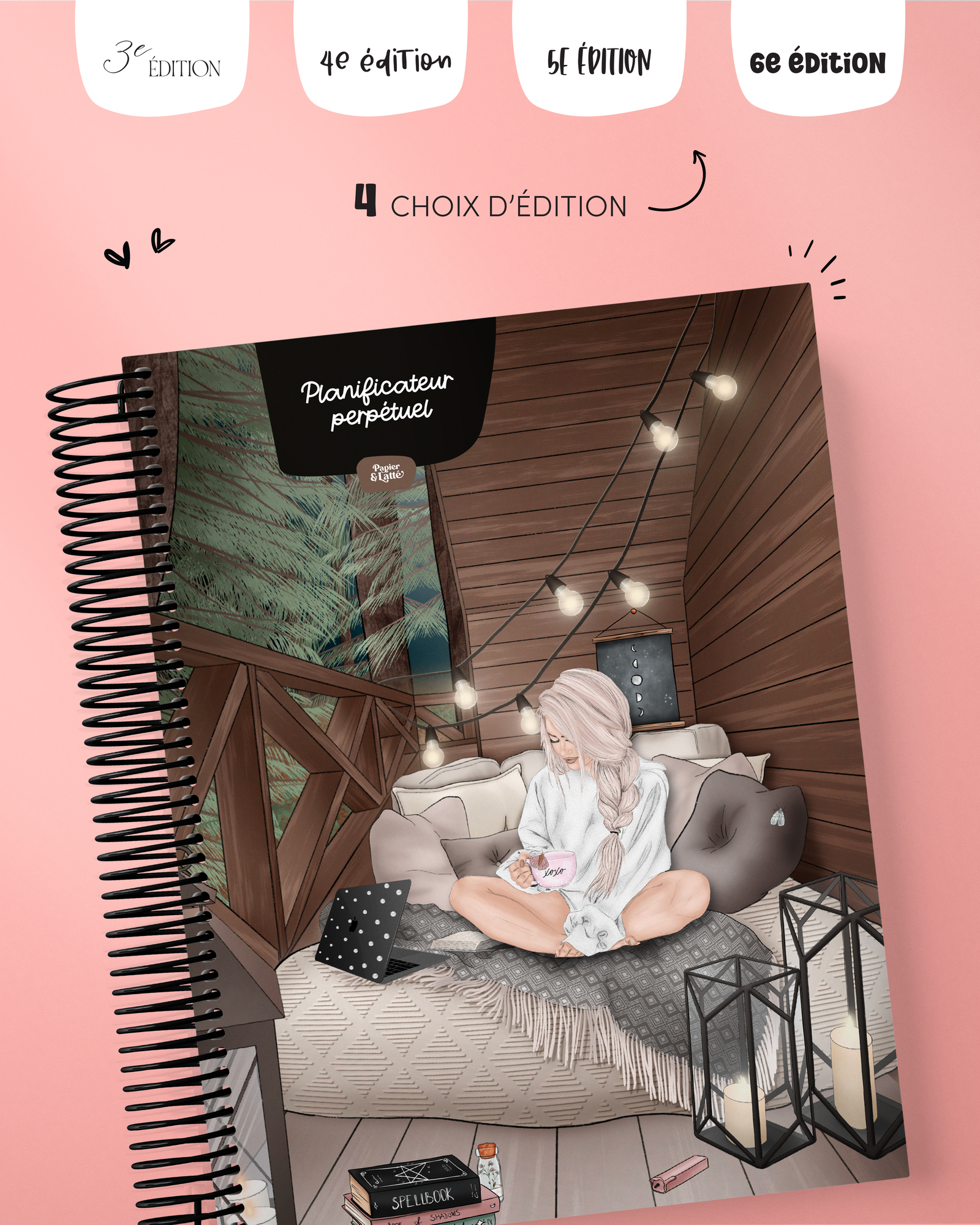 Agenda non daté 3e édition Papier & Latté avec planification hebdomadaire structurée heure par heure