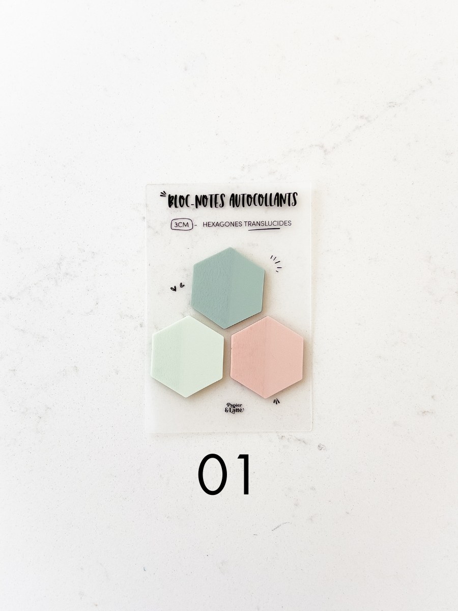 Trio d'hexagones 3 cm - Bloc-notes autocollants translucides - NOUVEAU