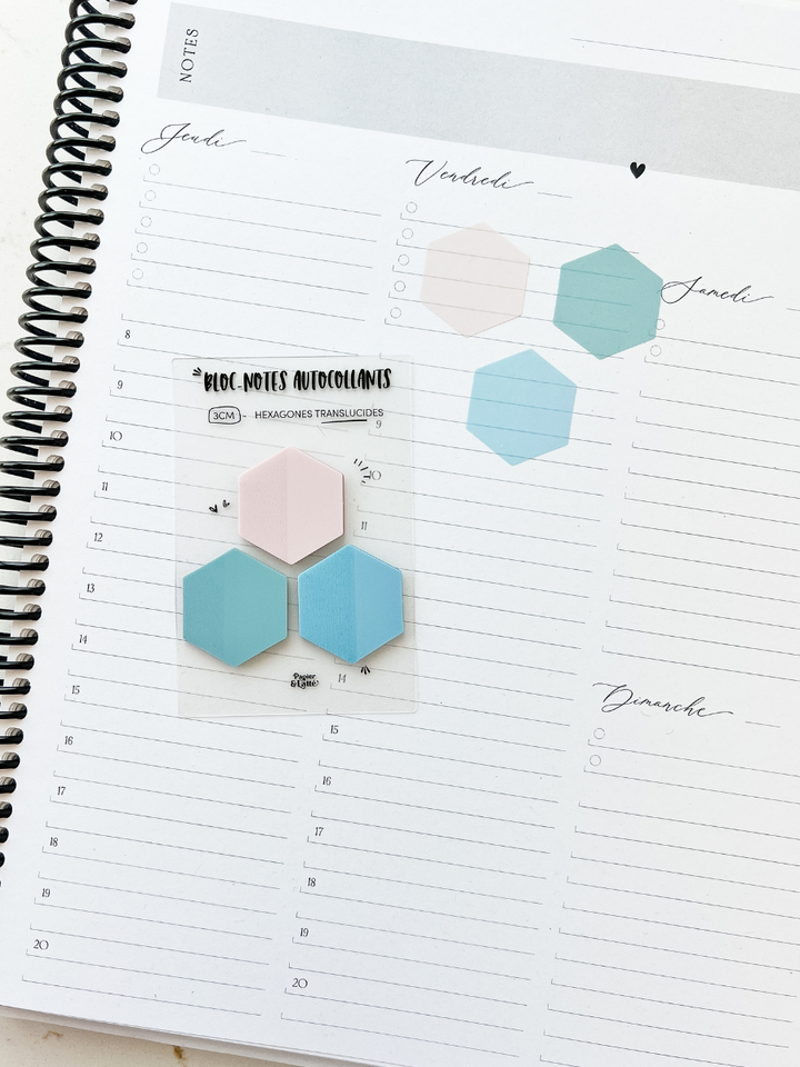 Trio d'hexagones 3 cm - Bloc-notes autocollants translucides - NOUVEAU