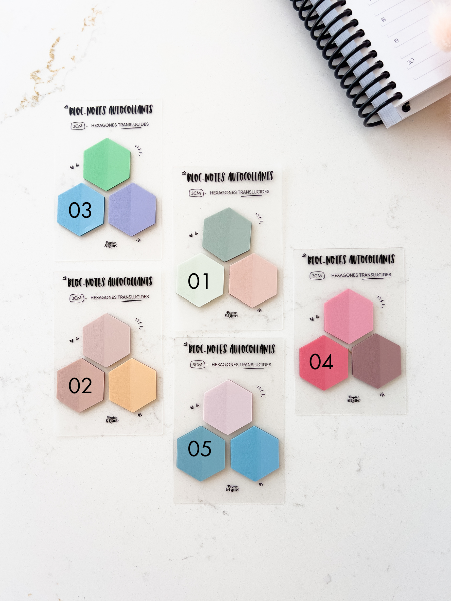 Trio d'hexagones 3 cm - Bloc-notes autocollants translucides - NOUVEAU