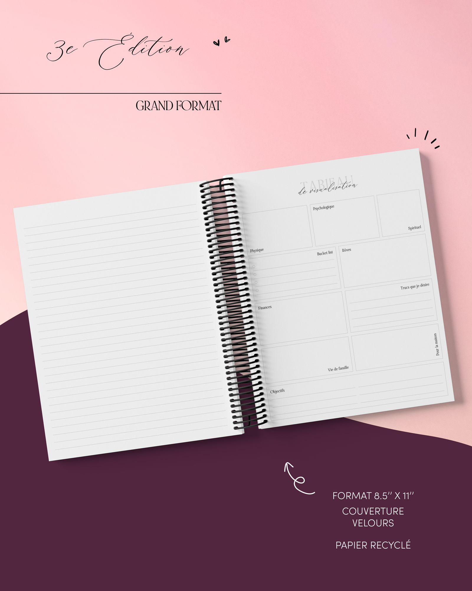 Pages intérieures agenda 3e édition avec horaire détaillé et organisation quotidienne